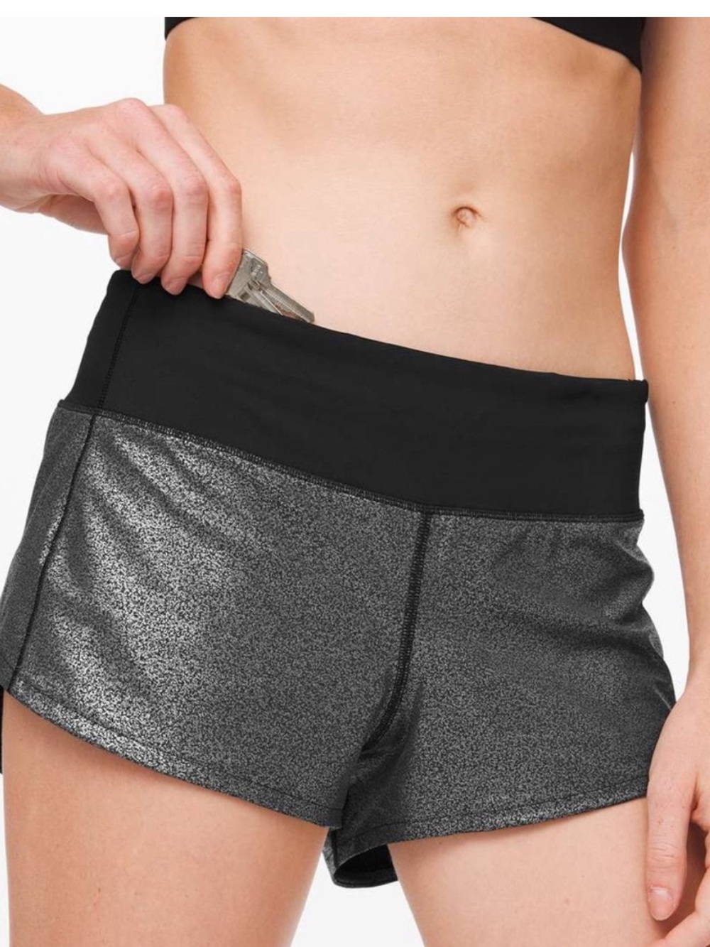 lululemon athletica Women's Speed Up Shorts in Black with Metallic Gray - 4 Tall